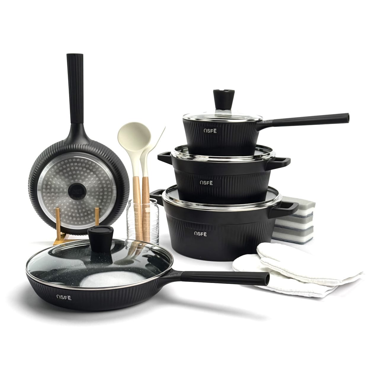 Набір посуду OSFE YD-16, 16 предметів з алюмінію. Чорний (YD-16)