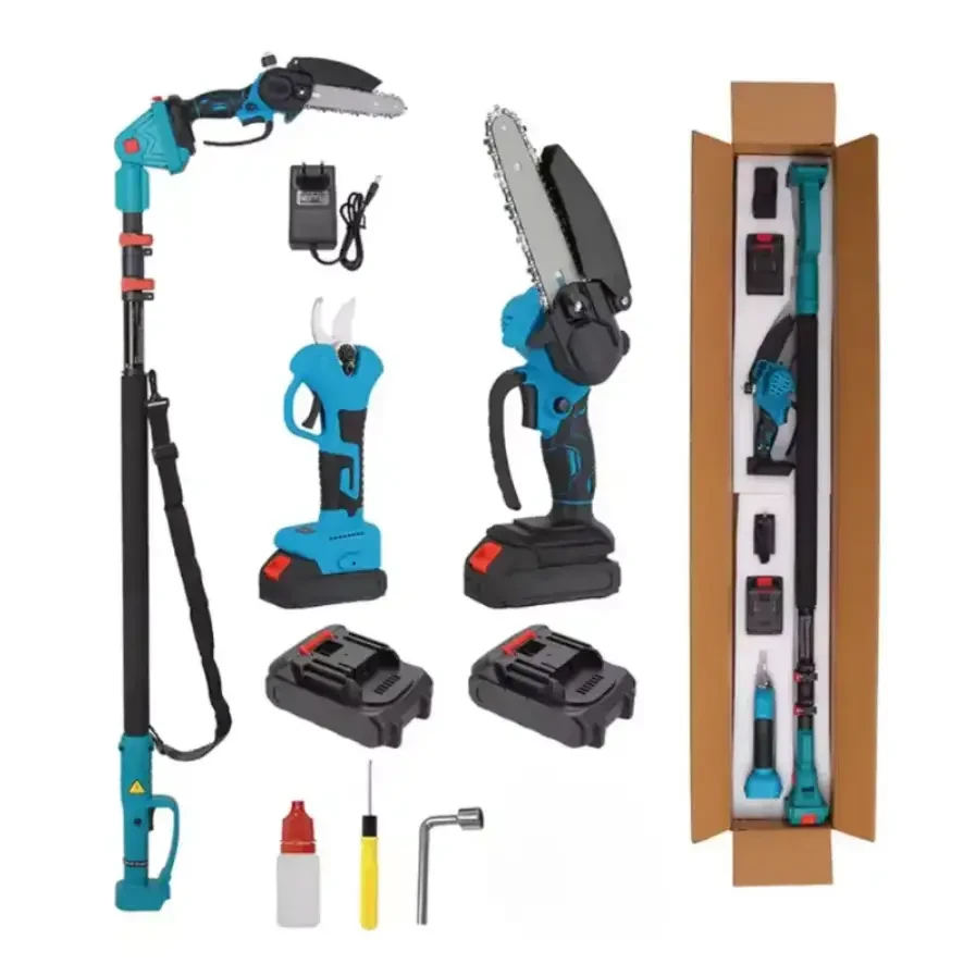 Акумуляторний набір 3в1 AUTOO секатор + міні-пила + телескопічний висоторіз до 2 м, 36V, 2 акумулятори, садовий інструмент
