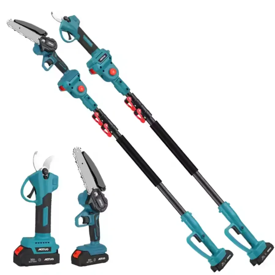Акумуляторний набір 3в1 AUTOO секатор + міні-пила + телескопічний висоторіз до 2 м, 36V, 2 акумулятори, садовий інструмент