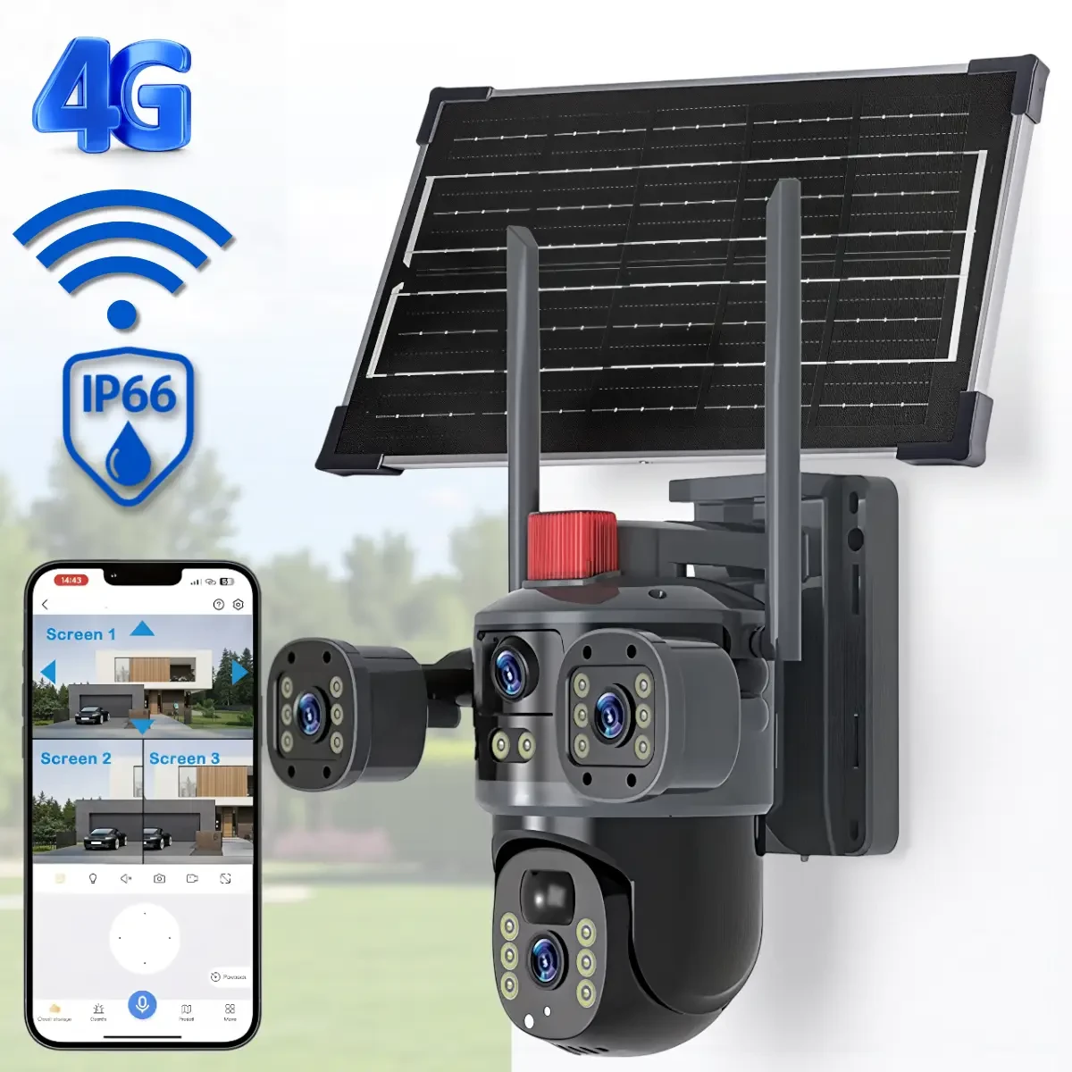 Камера відеоспостереження із сонячною панеллю 4G | 12 Мп | IP66 JE-190-2 Чорний