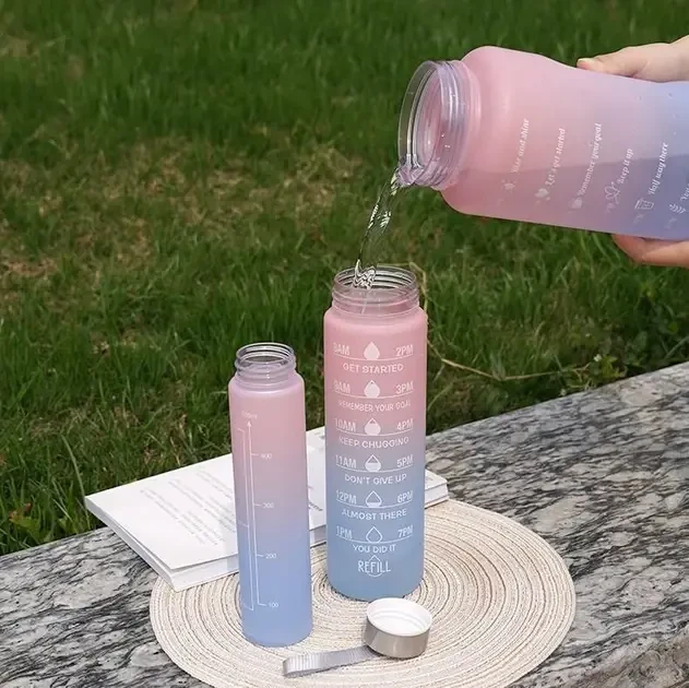Пляшка для води 3 в 1 Bottle AND264 Рожево-блакитна комплект із 3 спортивних пляшок для води