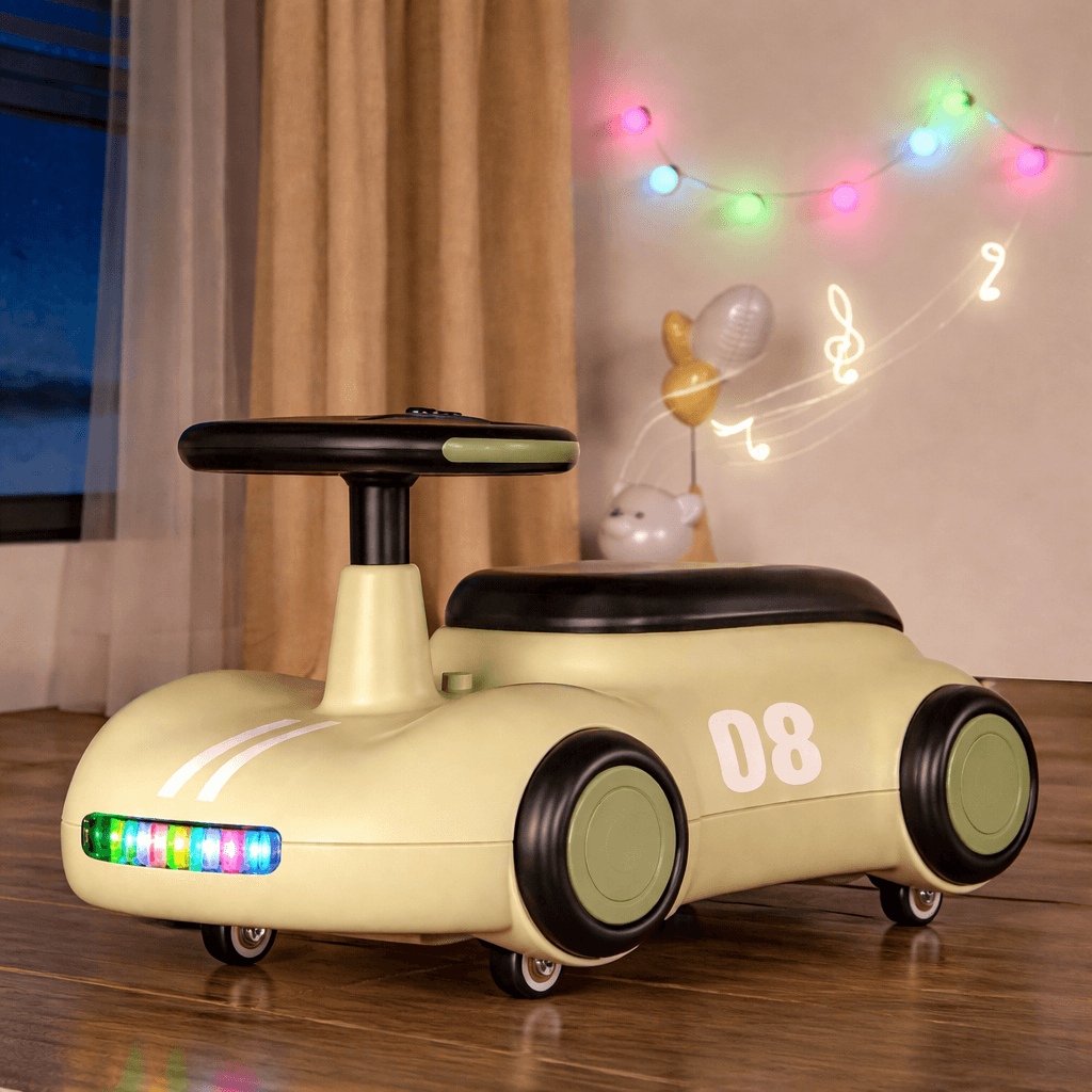 Дитяча машина-толокар S-628 “Retro Style” з LED-підсвічуванням, музичним кермом та багажником (Бежевий)