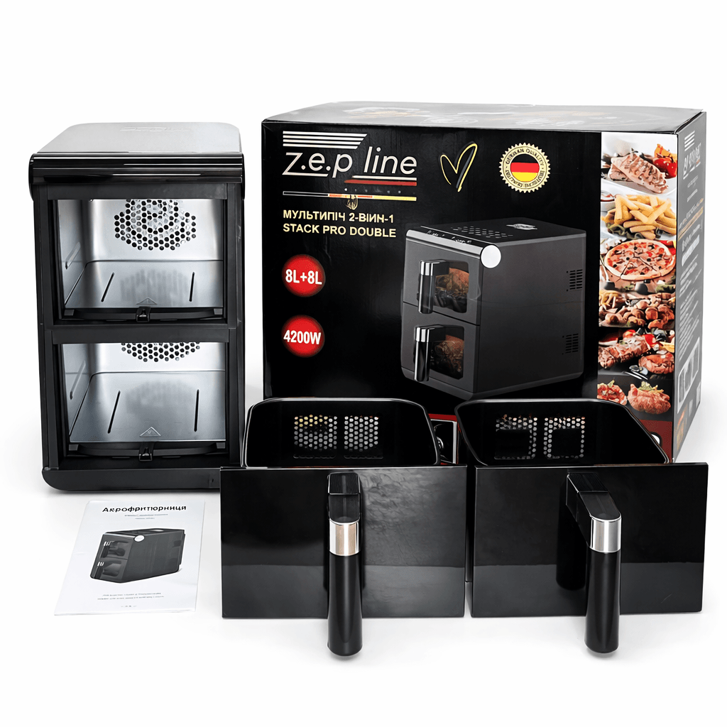 Аерофритюрниця двокамерна Zepline ZP-212 4200 Вт 8L+8L, мультифритюрниця для здорового приготування