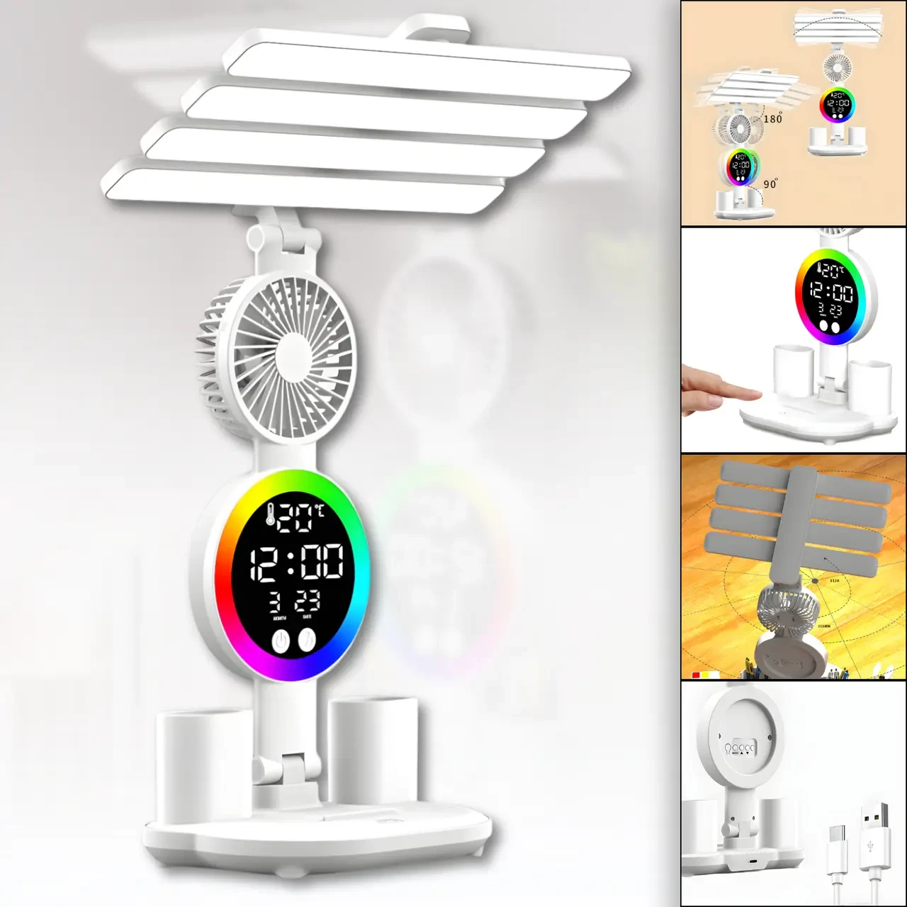 Настільна LED-лампа з 4 панелями, вентилятором і дисплеєм KRX-104