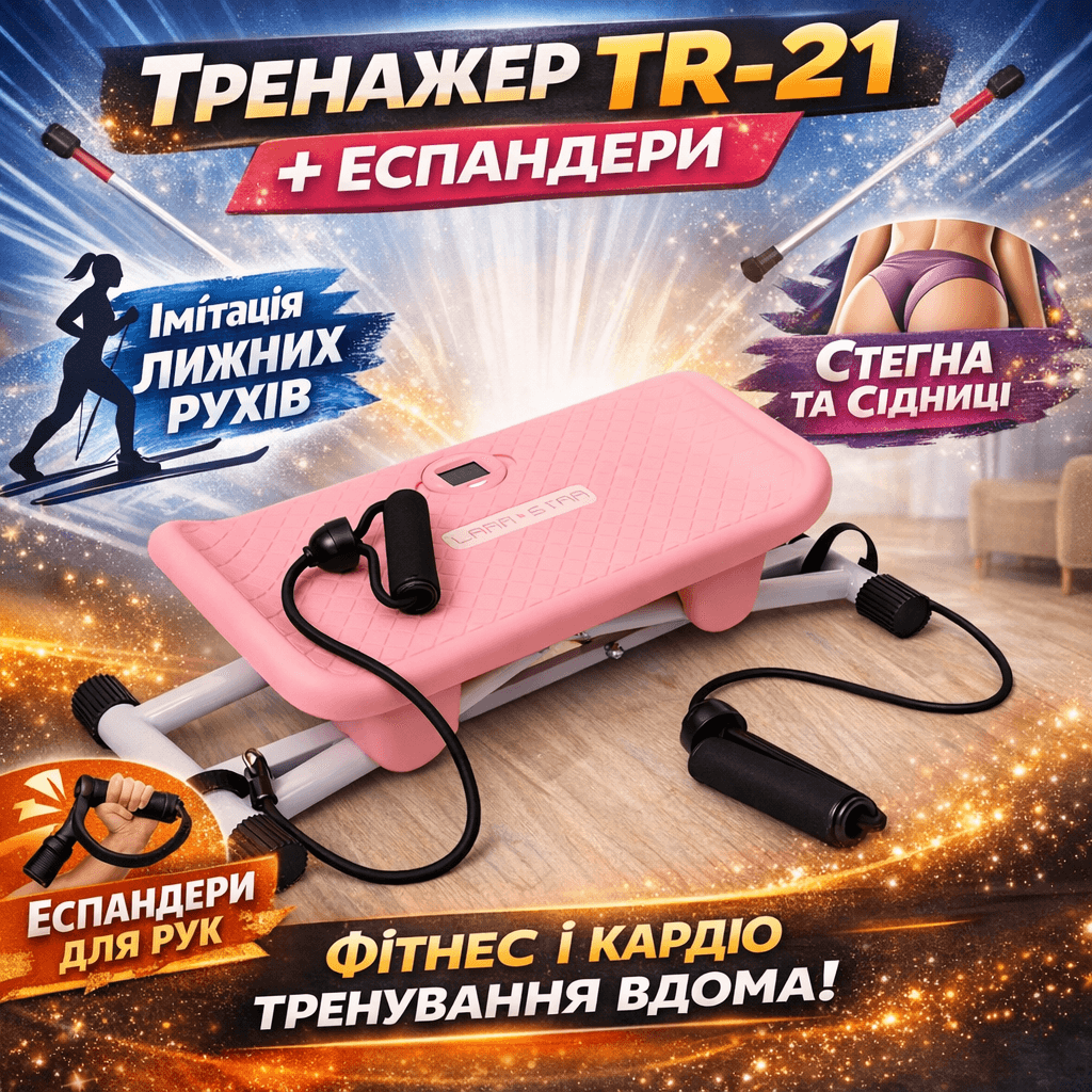 Тренажер підлоговий TR-21 домашній тренажер 2-в-1 + еспандери Багатофункційний тренажер TR-21 для інтенсивних тренувань м’язів
