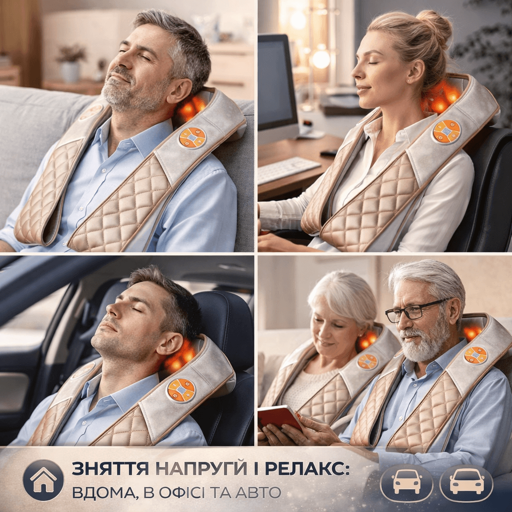Масажер для шиї, плечей і спини електричний із підігрівом/Вібромасажер, масажна подушка-накидка