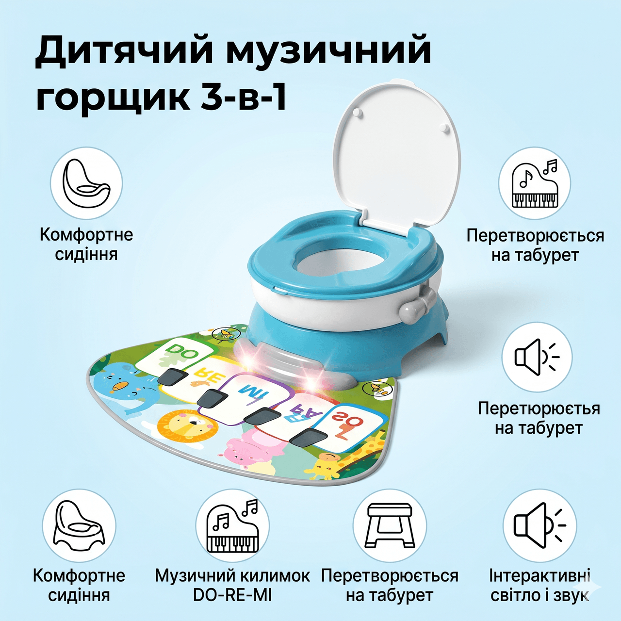 Портативний складаний горщик для дітей із музикою / Дитячий горщик з килимком-піаніно X-648