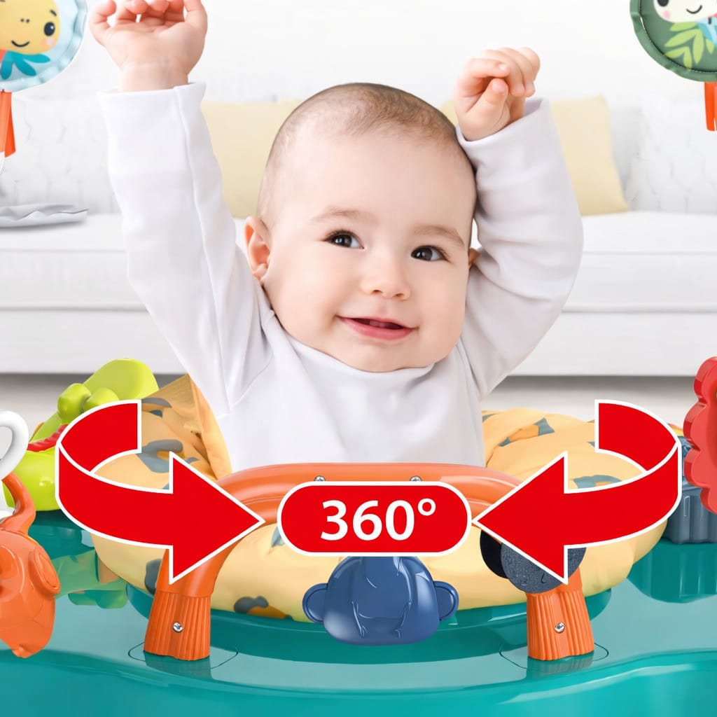 Дитячий ігровий центр-стрибунець Jumperoo: інтерактивний музичний центр 360° з регулюванням висоти та світловими ефектами Зелений