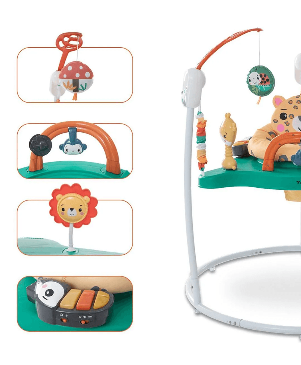 Дитячий ігровий центр-стрибунець Jumperoo: інтерактивний музичний центр 360° з регулюванням висоти та світловими ефектами Зелений