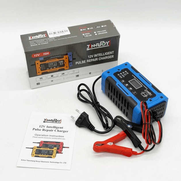 Імпульсний зарядний пристрій для акумуляторів 12 V 10 A з дисплеєм, автоматичним заряджанням і захистом