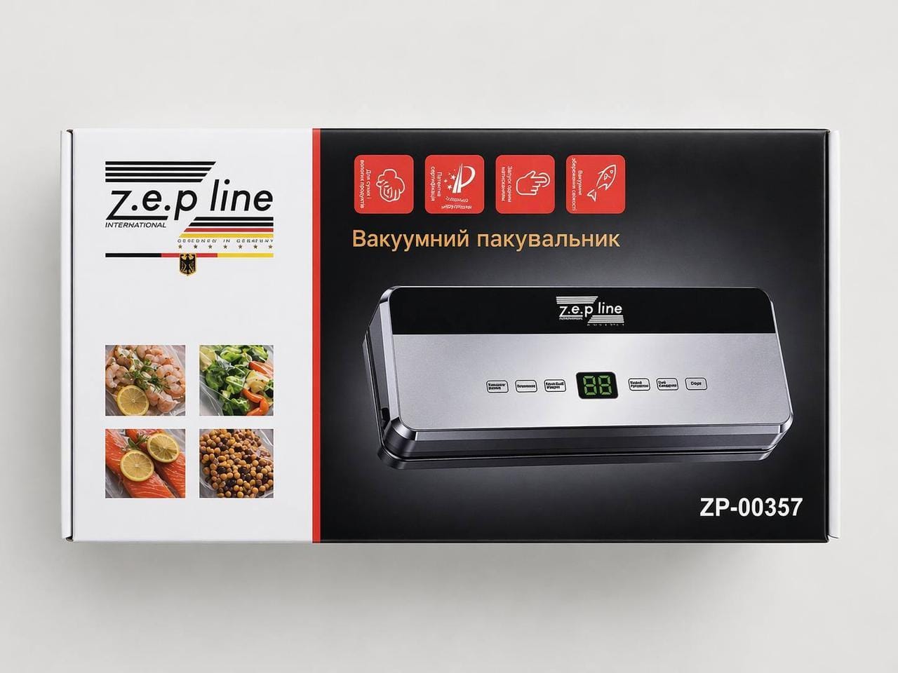 Вакууматор Zepline ZP-00357 для герметичного пакування продуктів із комплектом пакетів