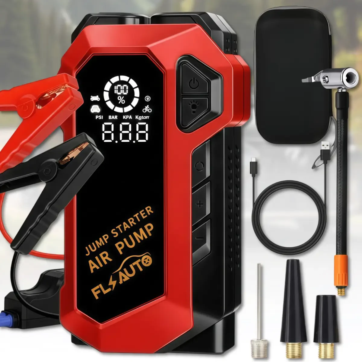Пусковий автомобільний пристрій з компресором, дисплеєм та ліхтарем JUMP STARTER