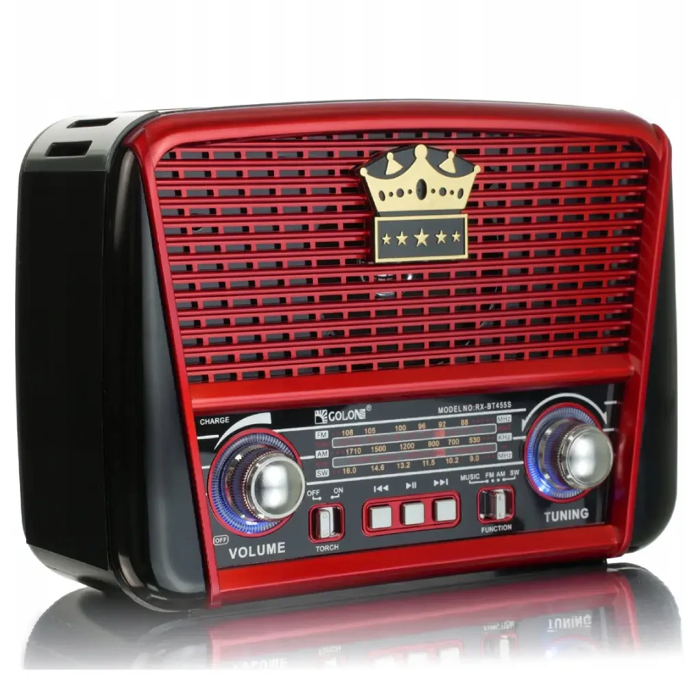 Радіоприймач акумуляторний з Bluetooth, MP3 та ліхтариком, Golon RX-BT455S AM / Портативне радіо