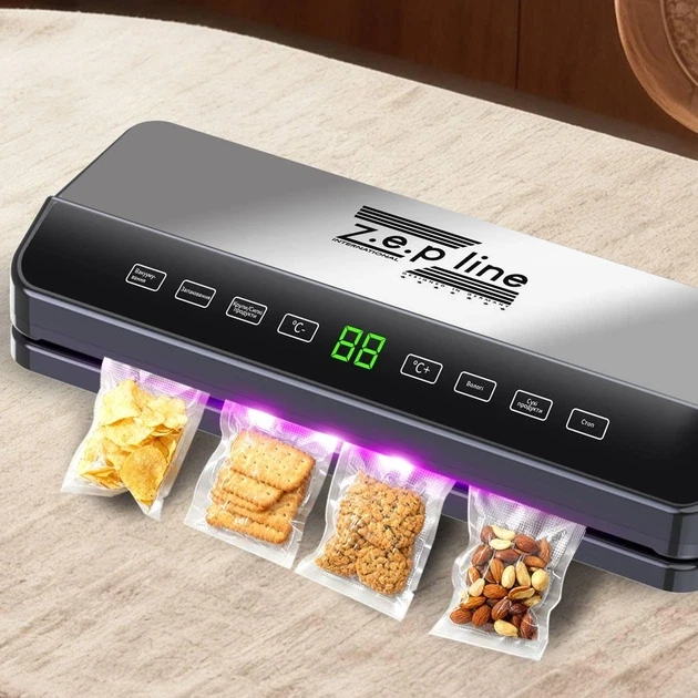 Вакуумний пакувальник для харчових продуктів 200Вт Zepline ZP-00359 Побутовий автоматичний вакууматор з LED дисплеєм + 20 пакетів
