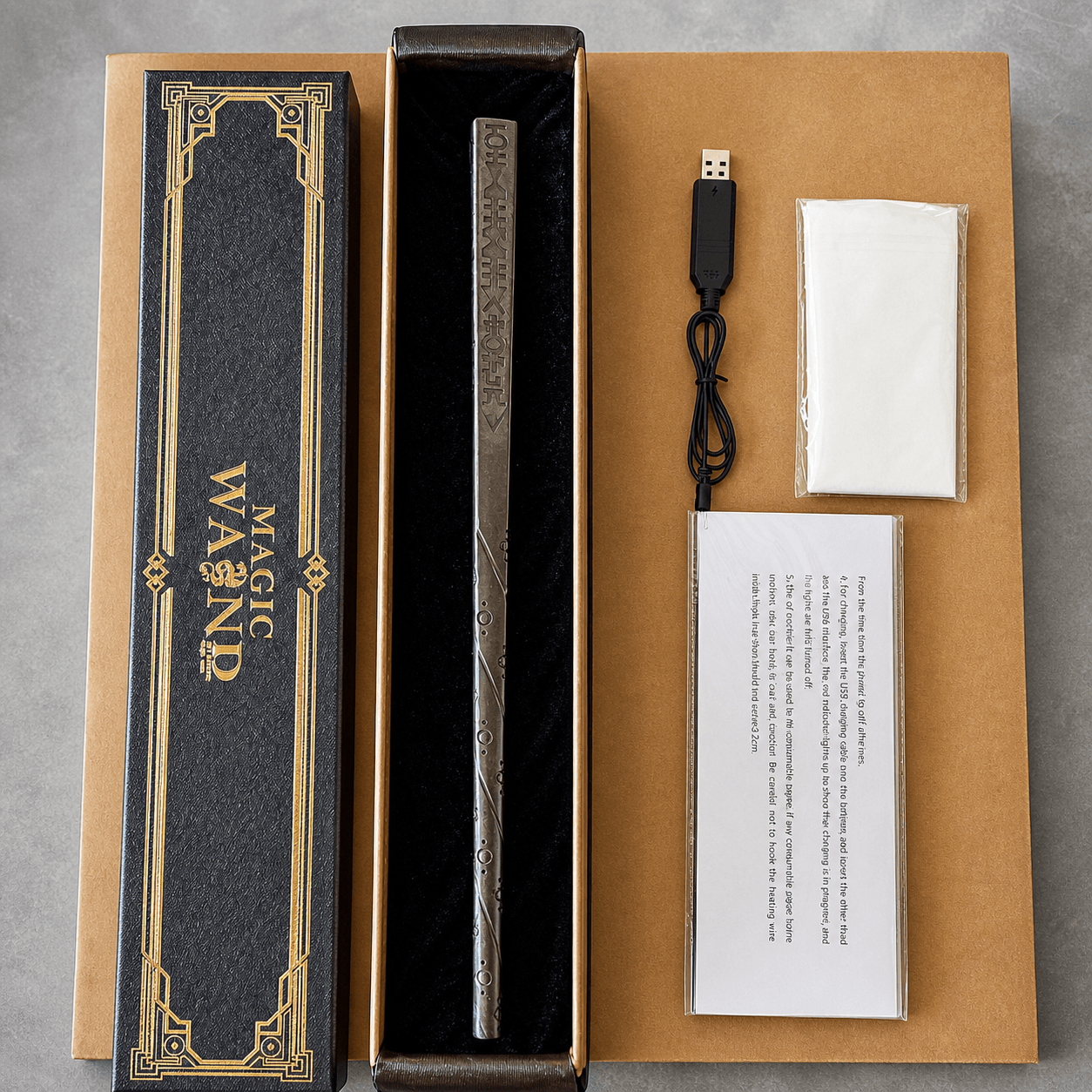 Магічна паличка графит Magic Wand з USB-зарядкою, подарунковий набір чарівна паличка з ефектом вогню для шоу, косплею, фокусів