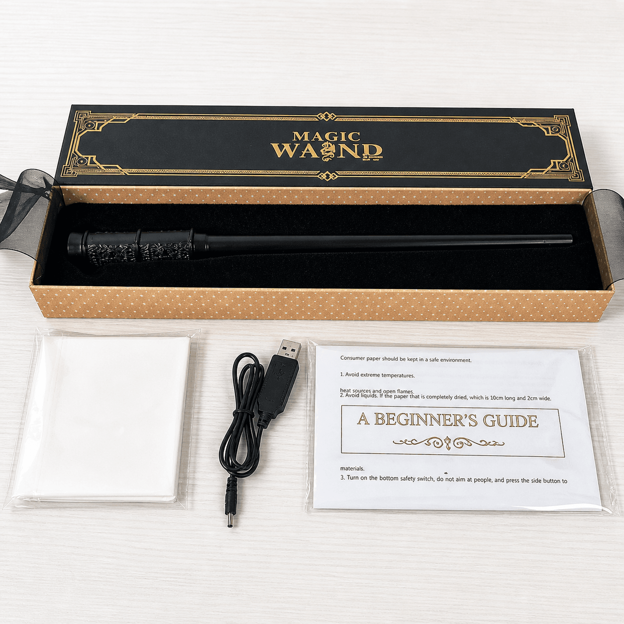 Магічна паличка Черная Magic Wand — Подарунковий набір з USB-зарядкою й ефектним дизайном, що стріляє вогнем