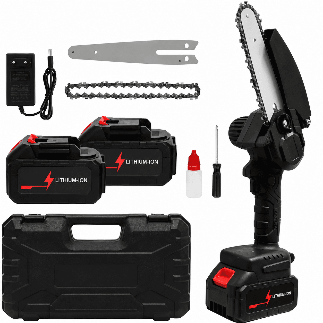 Акумуляторна ланцюгова мініпилка Electric Chain Saw 48 V 8″ дюймів 20 см з 2 акумуляторами для обрізання гілок дерев у кейсі