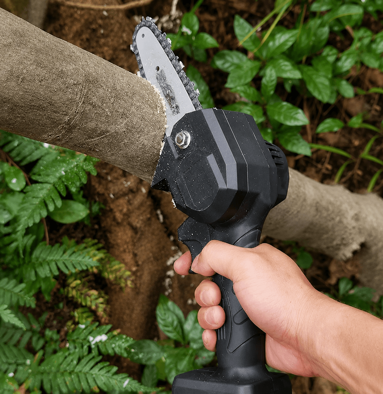Акумуляторна ланцюгова мініпилка Electric Chain Saw 48 V 8″ дюймів 20 см з 2 акумуляторами для обрізання гілок дерев у кейсі
