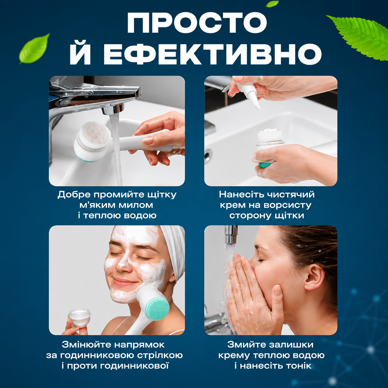 Щітка масажер для чищення вмивання обличчя двостороння BRS White