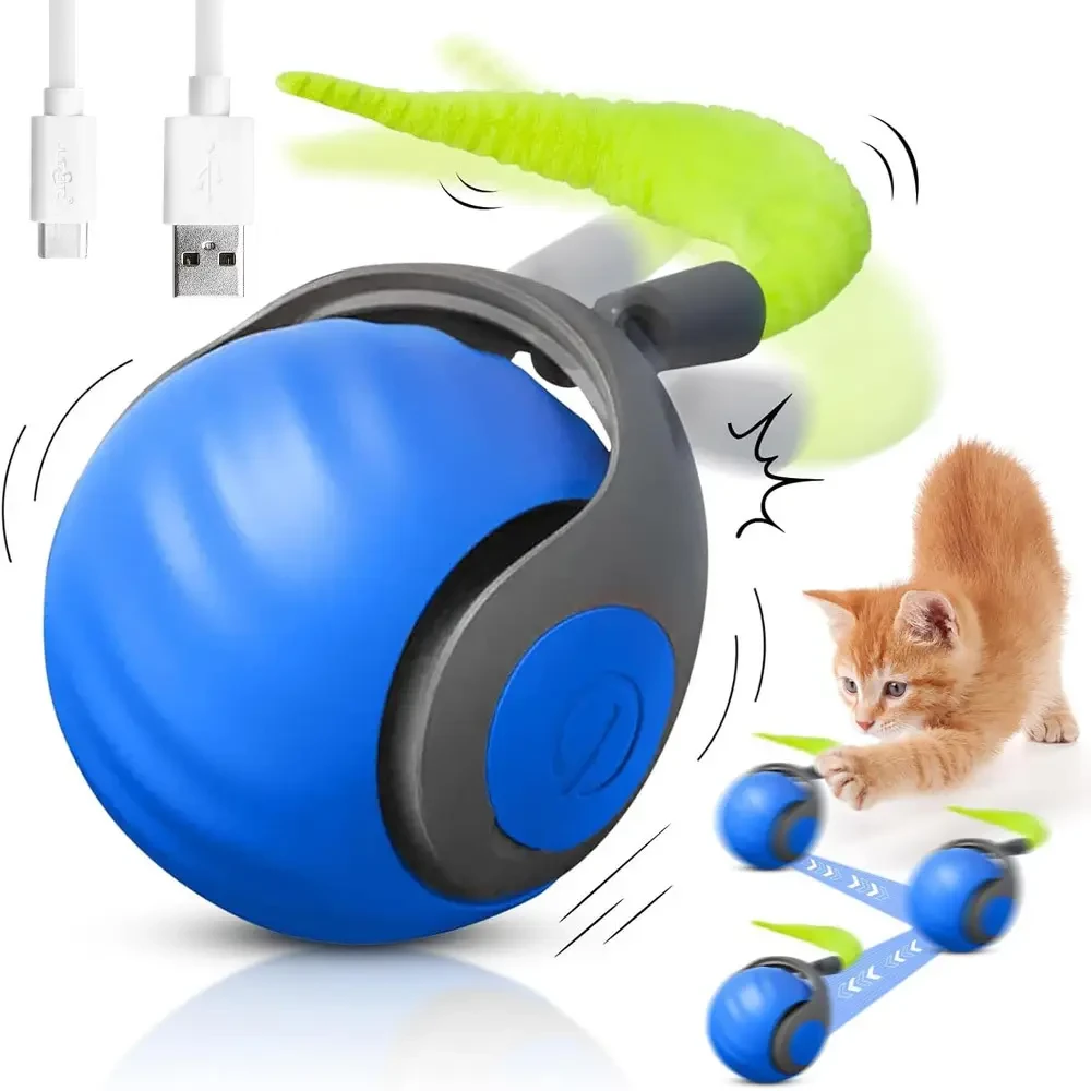 Інтерактивний м’ячик для кота з підсвіткою, від USB, 5,5 см, Синій/ Розумний м’ячик для котів/Смарт іграшка для кішок