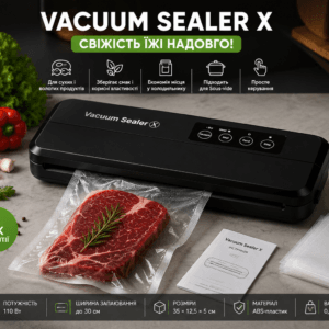 Вакууматор побутовий для продуктів їжі Vacuum Sealer X Pro 110W 60 кПа вакууманий пакувальник автоматичний