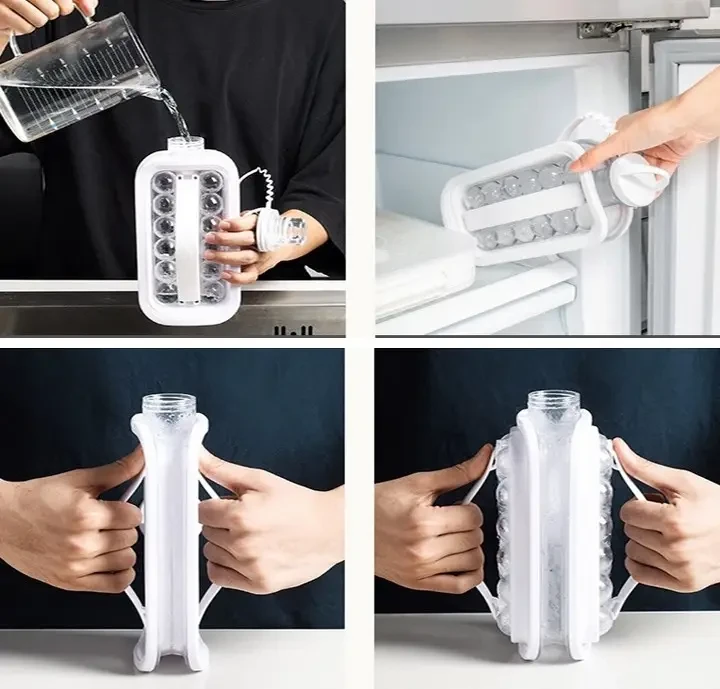 Портативна силіконова форма для льоду пляшка складана 2 в 1 ICE CUBE TRAY на 17 кульок