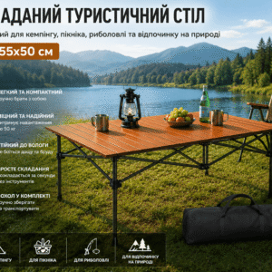 Складаний прямокутний стіл для пікніка 95x55x50см, туристичний розкладний стіл у чохлі Коричневий DSL-8-Brown