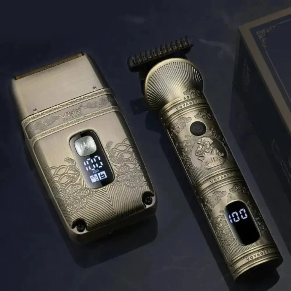 Машинка для стриження волосся й бороди з 4 насадками, з USB, VGR V-649, Золотистий/Набір шейвер і тример для стриження