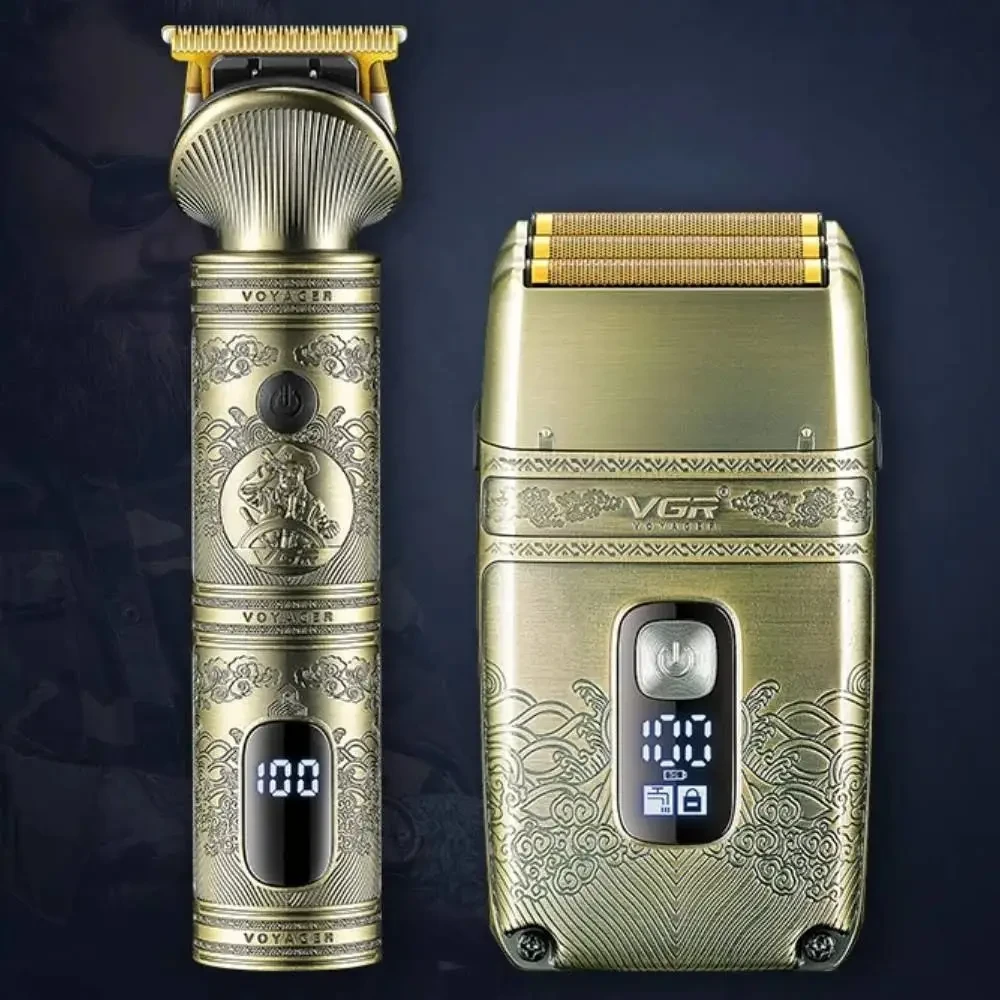 Машинка для стриження волосся й бороди з 4 насадками, з USB, VGR V-649, Золотистий/Набір шейвер і тример для стриження