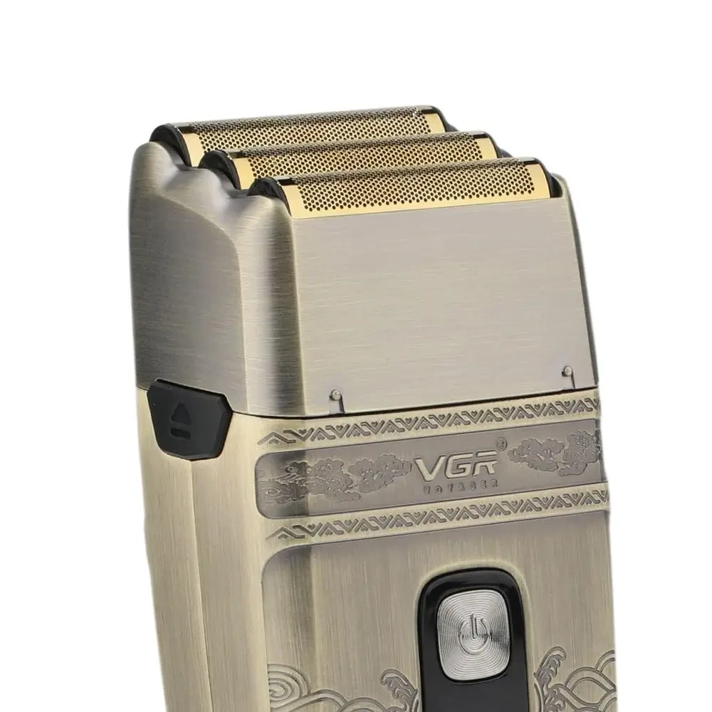 Електробритва шейвер VGR V-335 від USB, з LED-дисплеєм, Золотистий/Професійна бритва з трьома ножовими блоками