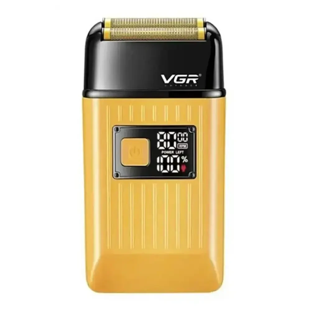 Електробритва шейвер VGR V-357 з USB і LED-дисплеєм, Жовта/Акумуляторна бездротова чоловіча бритва