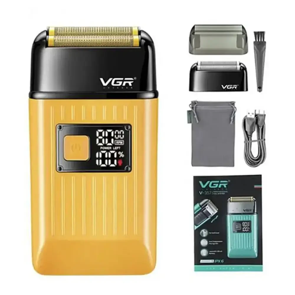 Електробритва шейвер VGR V-357 з USB і LED-дисплеєм, Жовта/Акумуляторна бездротова чоловіча бритва