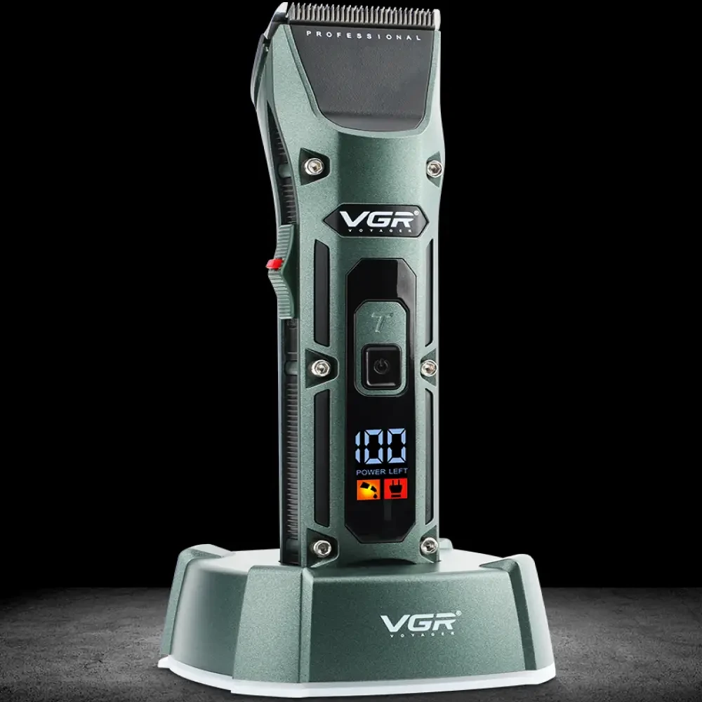 Акумуляторна машинка для стриження з 4 насадками, VGR V-696, Зелений/Бездротовий чоловічий тример для стриження