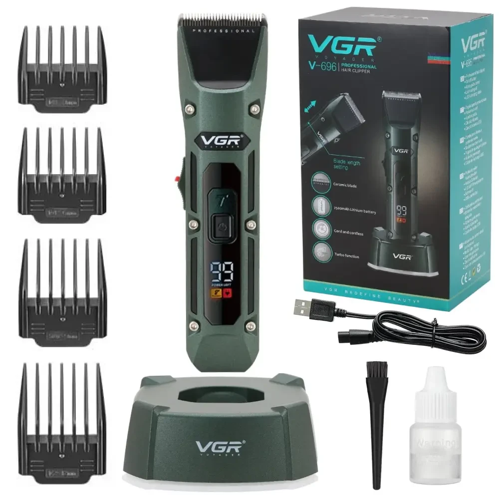 Акумуляторна машинка для стриження з 4 насадками, VGR V-696, Зелений/Бездротовий чоловічий тример для стриження