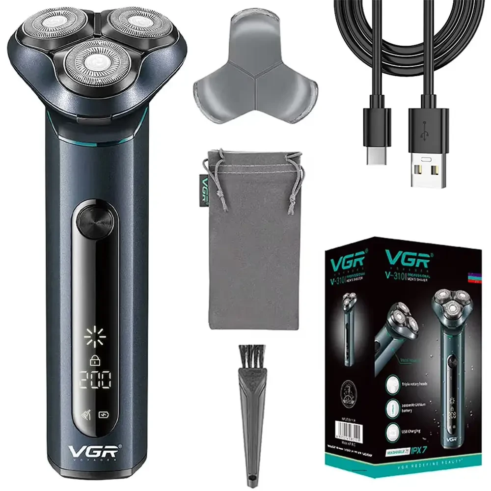 Акумуляторна електробритва водонепроникна, від USB, VGR V-310, Чорна/Бездротова бритва електрична