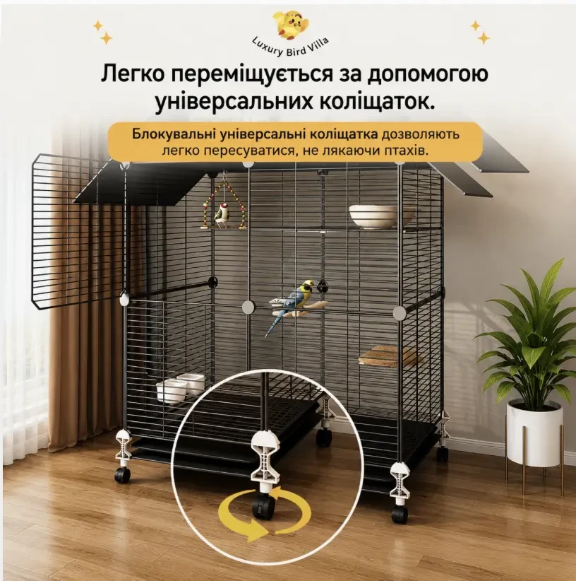 Велика металева клітка для птахів 74×37×152 см на колесах із дахом + іграшки/Клітка для папуги канарки/Віль’єр для птахів