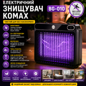 Електричний відлякувач комах Mosquito Killing Lamp BG-010 / УФ-лампа від комарів 360° USB / Настінний знищувач комах