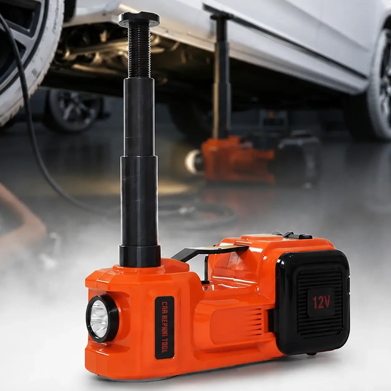 Набір 3в1 електродомкрат, компресор і ліхтар, 180 W, 12 V, 3.5 т, ZSY01-X, Жовтогарячий/Електричний домкрат для авто