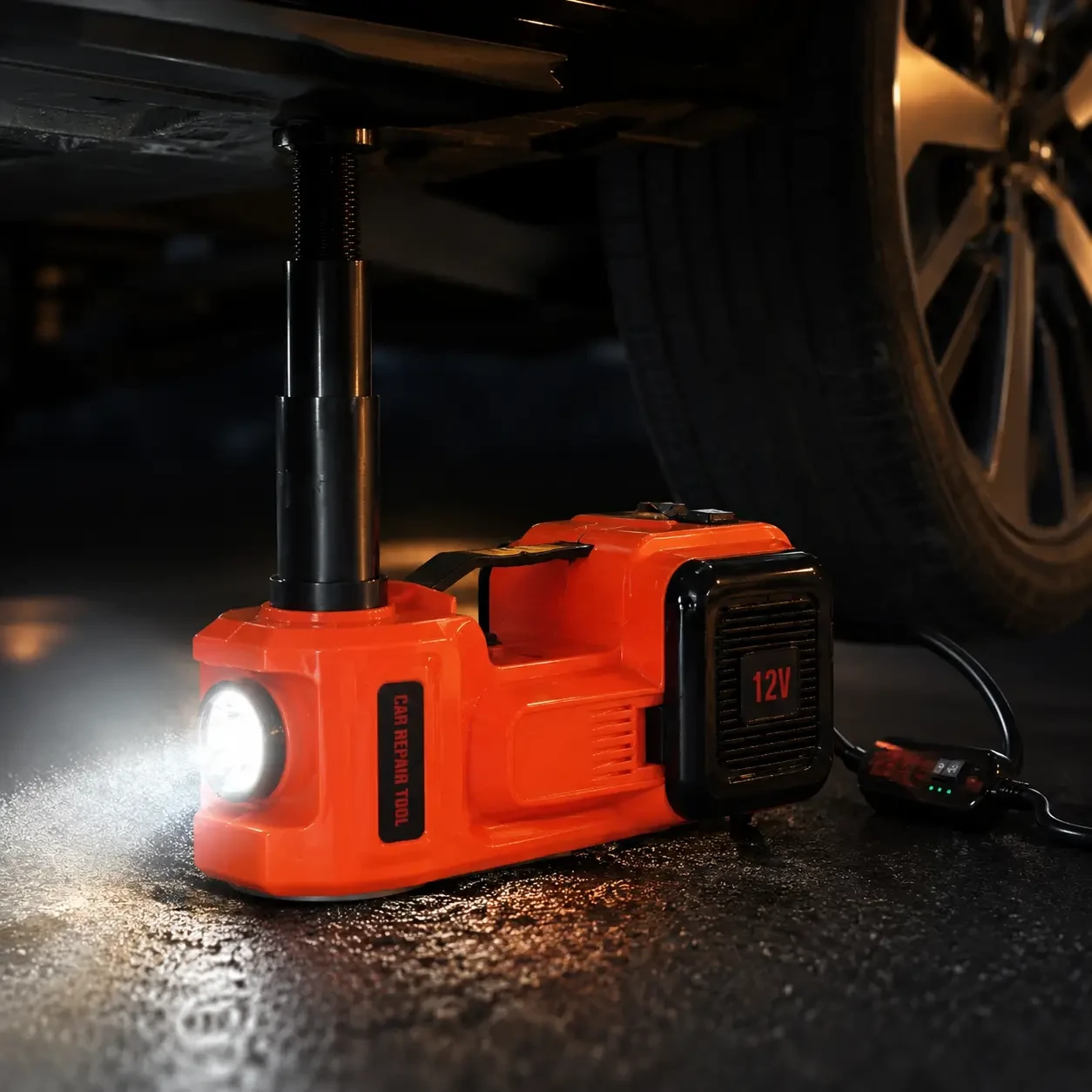 Набір 3в1 електродомкрат, компресор і ліхтар, 180 W, 12 V, 3.5 т, ZSY01-X, Жовтогарячий/Електричний домкрат для авто
