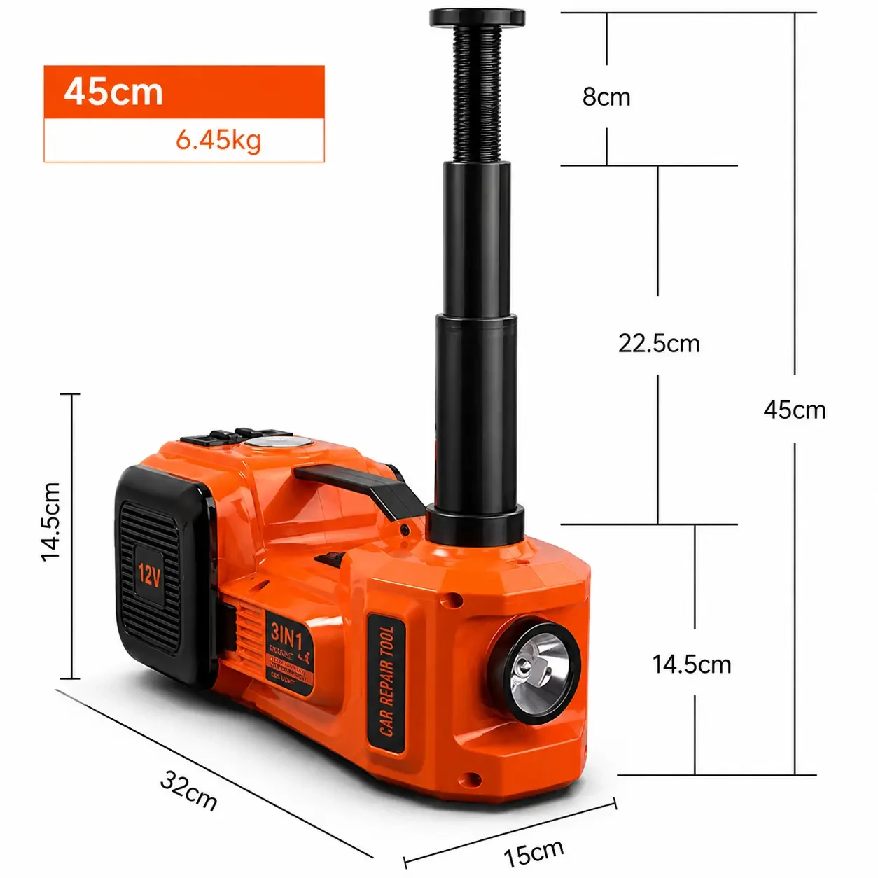 Набір 3в1 електродомкрат, компресор і ліхтар, 180 W, 12 V, 3.5 т, ZSY01-X, Жовтогарячий/Електричний домкрат для авто