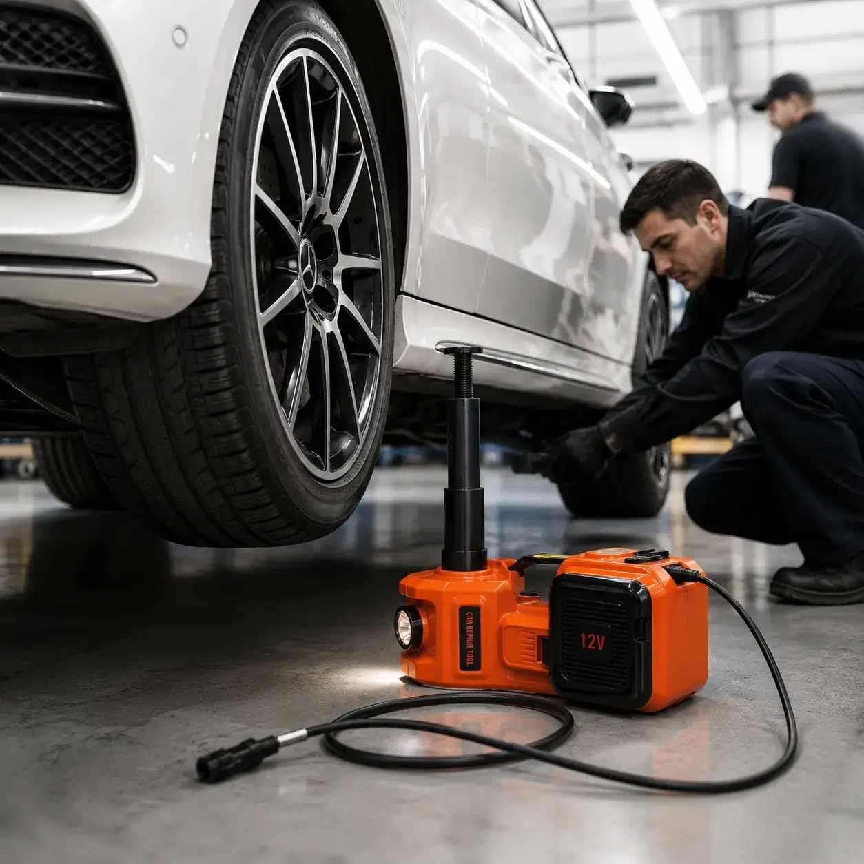 Набір 3в1 електродомкрат, компресор і ліхтар, 180 W, 12 V, 3.5 т, ZSY01-X, Жовтогарячий/Електричний домкрат для авто