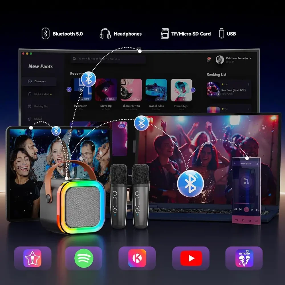 Караоке-система K12 з двома мікрофонами, Bluetooth, чорна