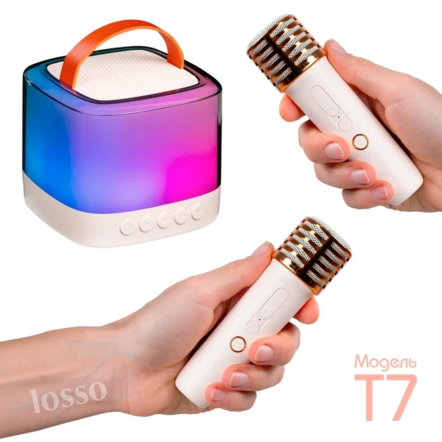 Караоке мікрофон з колонкою LOSSO T7 Double бездротовий білий