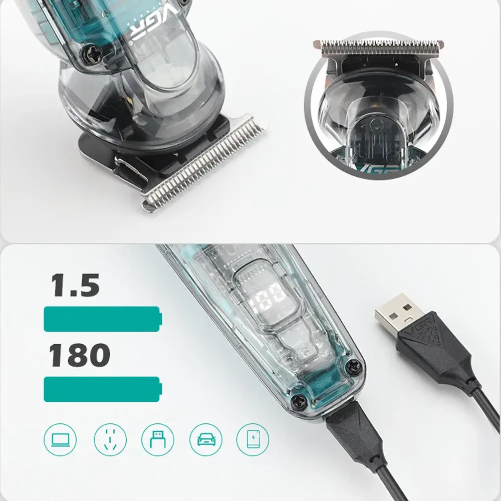 Бездротова машинка для стриження + 5 насадок, з USB, VGR V949, Синя / Чоловічий тример/Теммер для стриження волосся