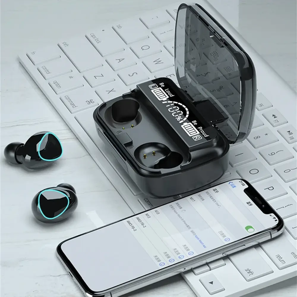 Бездротові Bluetooth-навушники з дисплеєм і мікрофоном TWS M10, Чорний/Блютуз навушники з функцією PowerBank