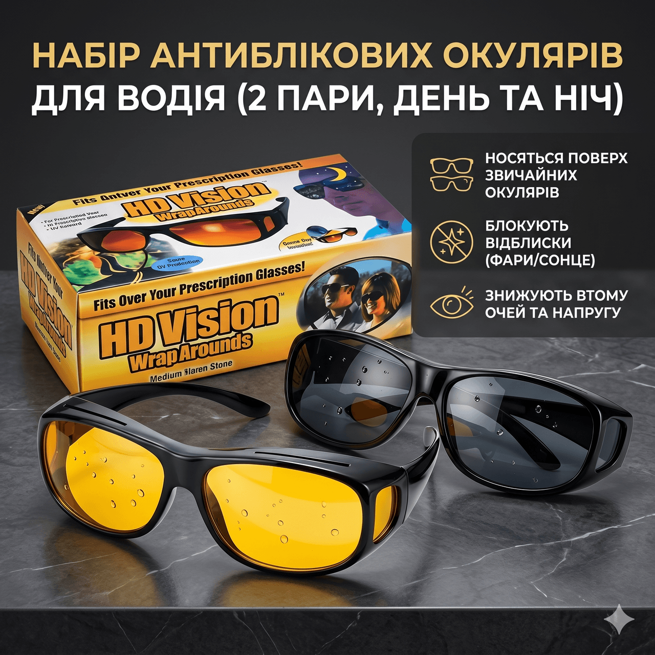 Окуляри антивідблискові для водія нічні та денні DIAL VISION HD-2