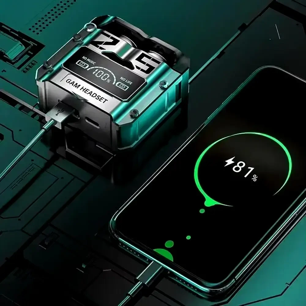 Бездротові навушники Bluetooth з кейсом і вбудованим Power Bank, M25, Чорний/Вакуумні навушники з дисплеєм