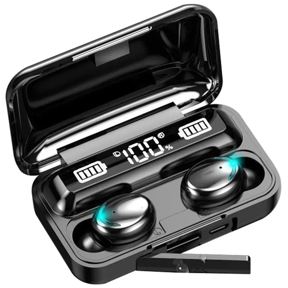 Навушники бездротові F9 з Bluetooth і зарядним кейсом, Чорні/Навушники вакуумні з дисплеєм