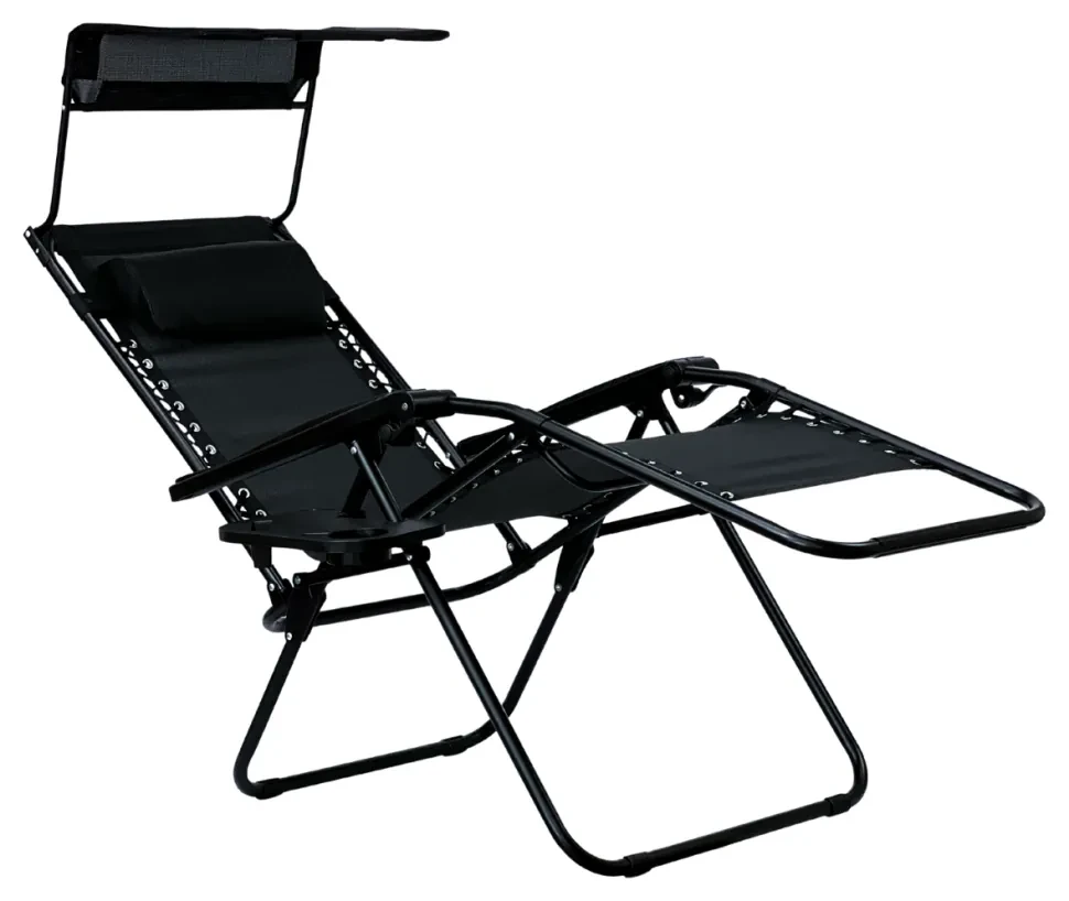Садове Крісло Шезлонг, до 120 кг, Складаний Шезлонг для Дачі Zero Gravity XXL (з підстакаником), чорний