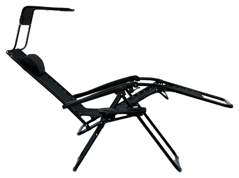 Садове Крісло Шезлонг, до 120 кг, Складаний Шезлонг для Дачі Zero Gravity XXL (з підстакаником), чорний